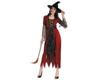 Role play-set for adult Red Witch (dress, hat, belt), size S